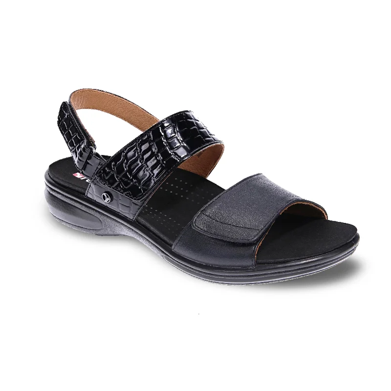 Revere Como Back Strap Leather Sandals (Women's) - Black Lizard