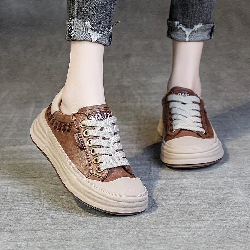 Leather Comfortable Casual Platform Sneakers for Women