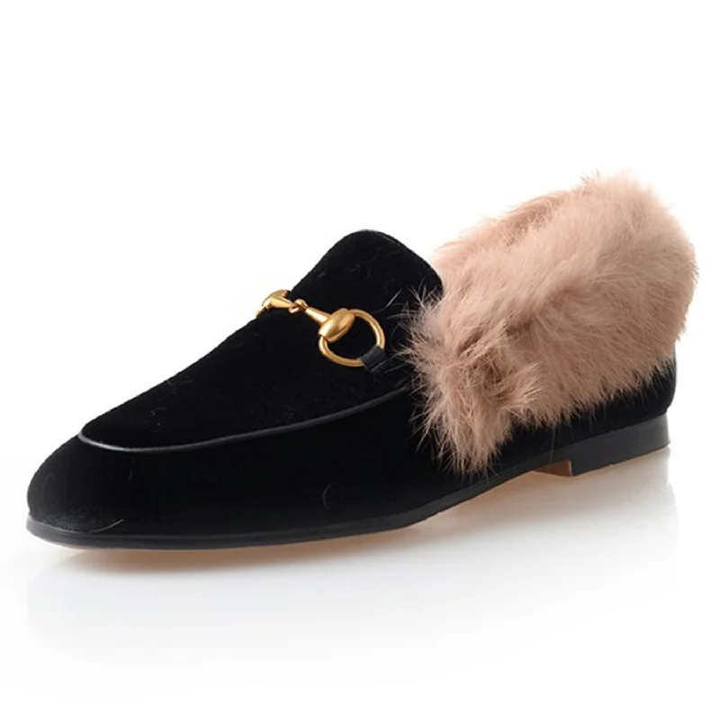 Women Classic Velvet Fur Flat Loafers