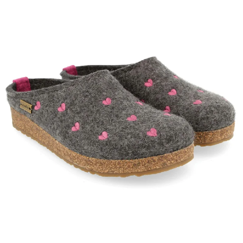 Haflinger Cuoricini Grey Wool Slipper (Women's)