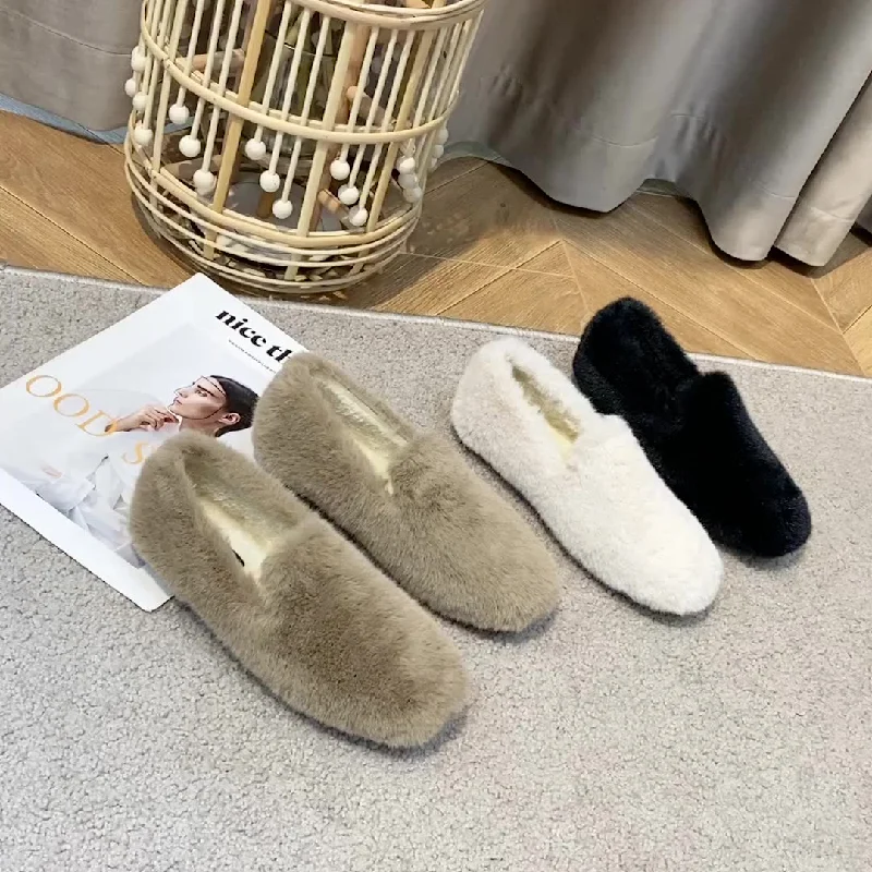 Women's Warm & Comfortable Plush Fur Loafers Shoes