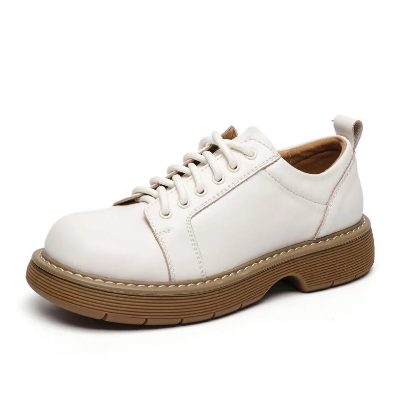 Women Preppy Style Retro Lace-up Platform Leather Shoes