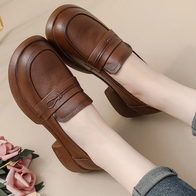 Women's Soft  Lychee Grain Cowhide Retro Loafers