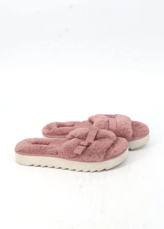 Women's Textured Fur Platform Slippers,Pink