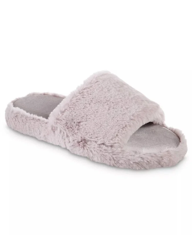 Women's Faux Fur And Satin Tabby Slipper In Thistle