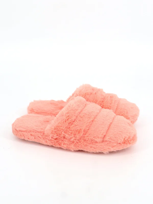 Women's Quilted Faux Fur Slippers,Peach