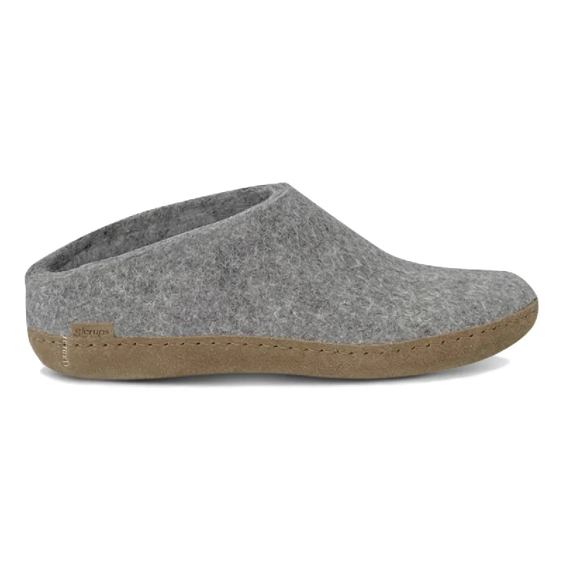 Glerups Women's Model B Slipper with Leather Sole Light Grey