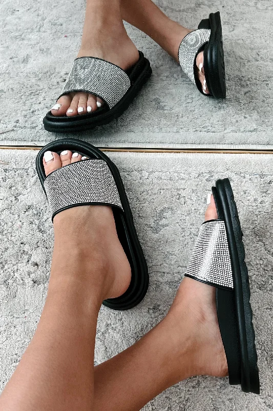 Endless Sparkle Rhinestone Slide Sandals (Black Rhinestone)