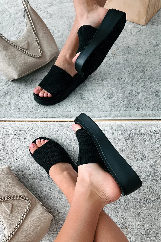 Farley Knit Strap Platform Sandal (Black)