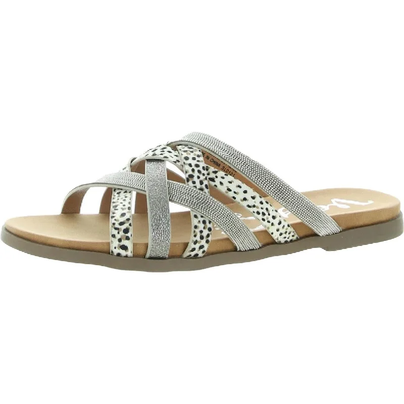 Very G Womens Giselle Faux Leather Animal Print Flat Sandals