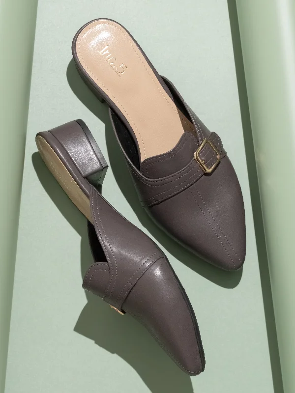 Women Grey Mules with Buckles