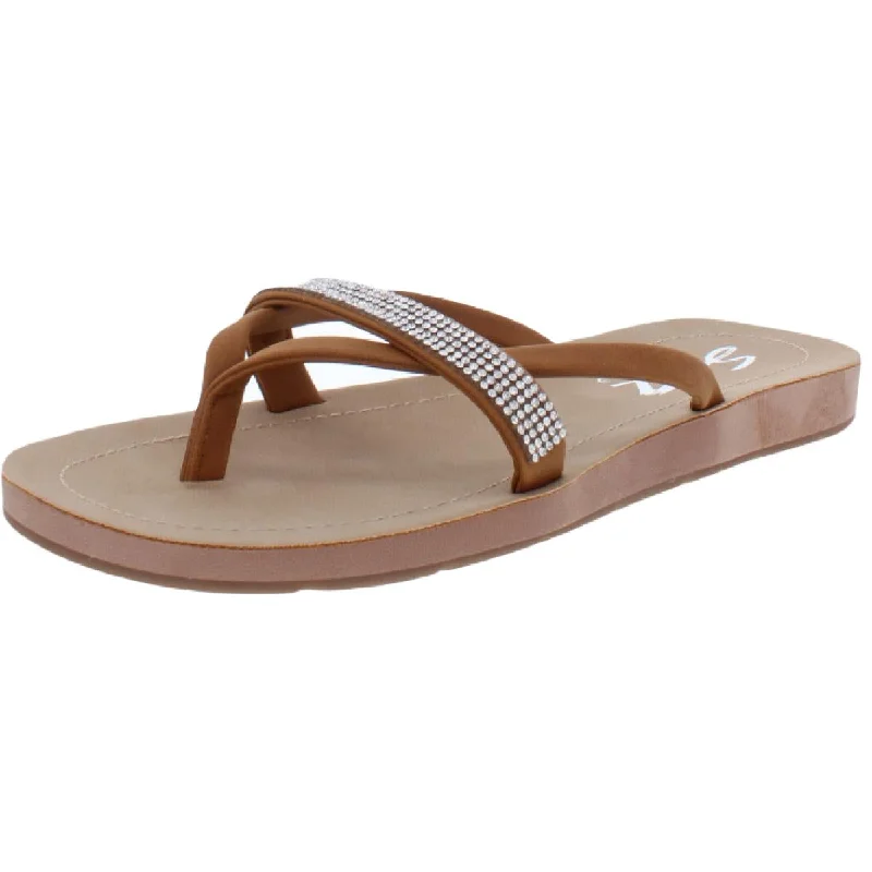 Seven7 Womens Bondi Caramel Faux Leather Embellished Thong Sandals