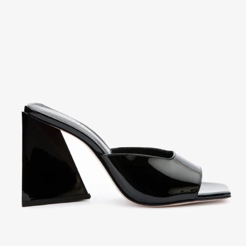 The Butterfly Block Heel Black Patent Leather Women Sandal