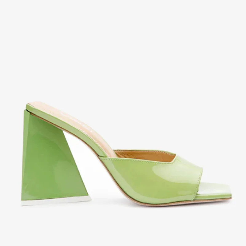 The Butterfly Block Heel Green Patent Leather Sandal