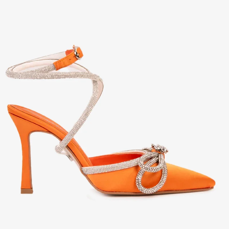 The Floransa Orange Leather Pointy Toe Ankle Strap Women Sandal