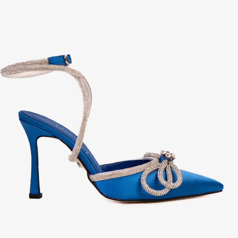 The Floransa Sax Blue Leather Pointy Toe Ankle Strap Women Sandal