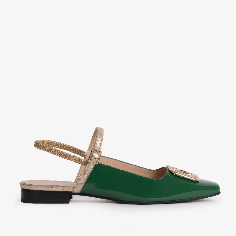 The Rosalinda Green Patent Leather Women Flat Slingback Shoe