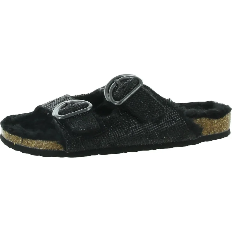 Very G Womens Monroe Faux Fur Slip On Slide Sandals