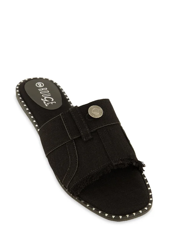 Stylish Prestige Studded Trim Denim Slide Sandals