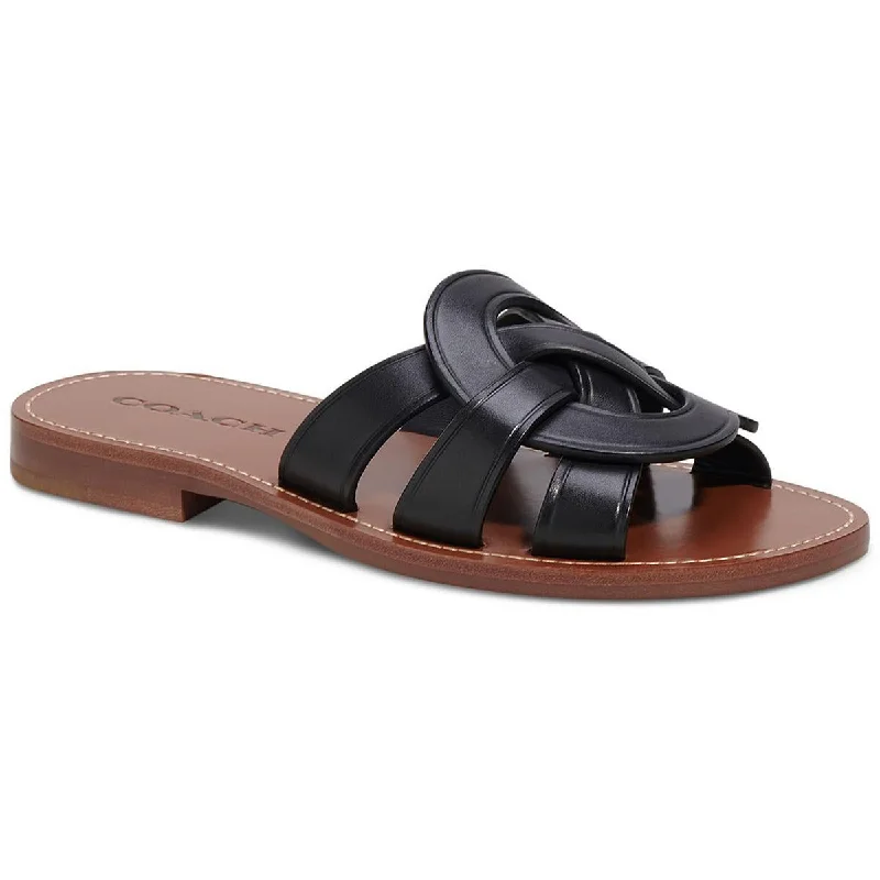 Fashion Brilliance Coach Womens Faux Leather Flats Slide Sandals