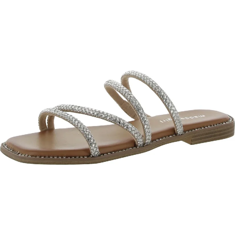 Elegant Textures Madden Girl Womens Posh Faux Leather Rhinestone Slide Sandals