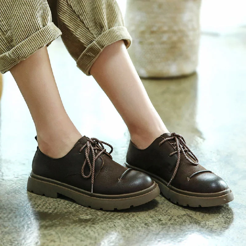 Retro Leather Soft Bottom British Wind Flat Women's Shoes | Gift Shoes