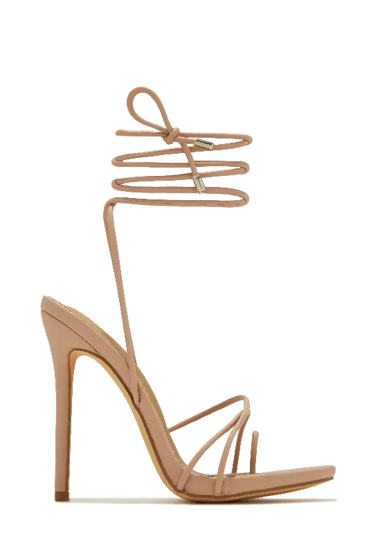 Regal Allure Whole Lotta Money Lace Up High Heels - Nude