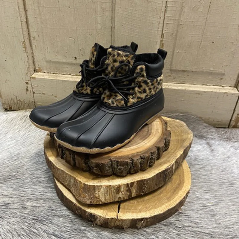 Black Leopard Quack Rainboots