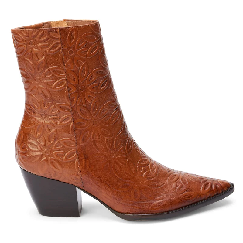 Caty Embossed Pointed Toe Zippered Booties