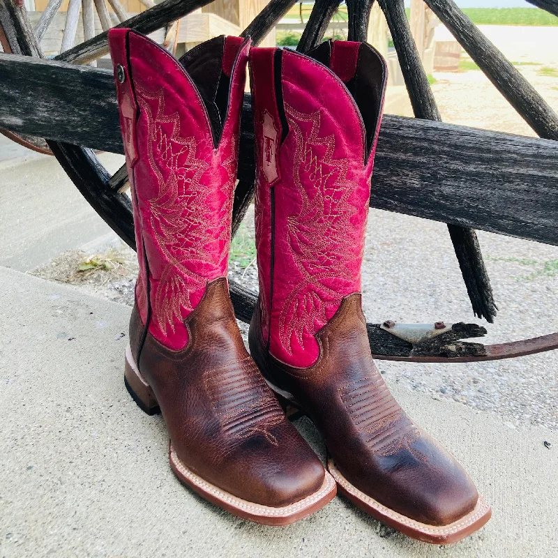 Tanner Mark Women's Chocolate Fuchsia Square Toe Boots