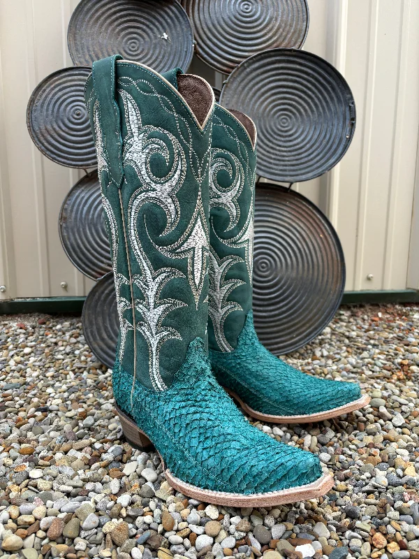 Circle G Women's Turquoise Fish Embroidery Snip Toe Cowgirl Boots L6109