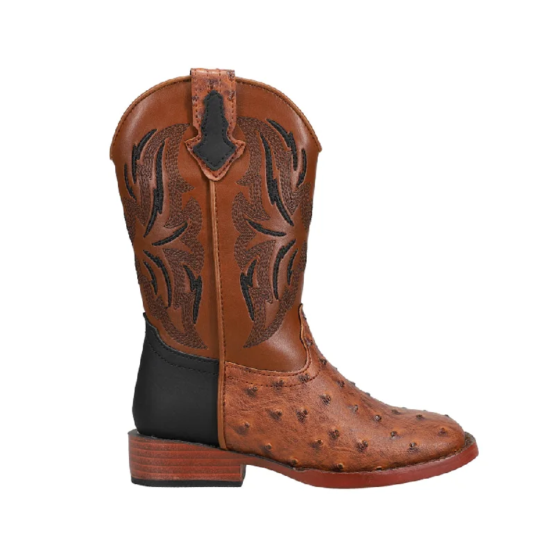 Dalton Printed Ostrich Square Toe Cowboy Boots (Little Kid)