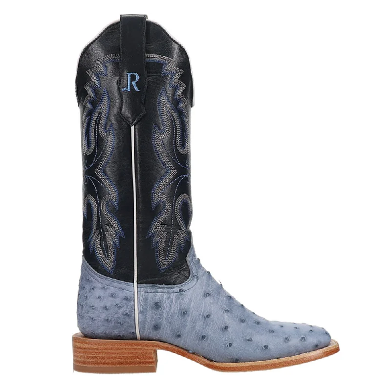 Full Quill Ostrich Embroidered Square Toe Cowboy Boots