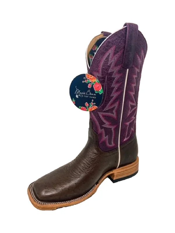 Macie Bean Womens 12in Sangria Sinsation Smooth Ostrich Cowboy Boots 8 M