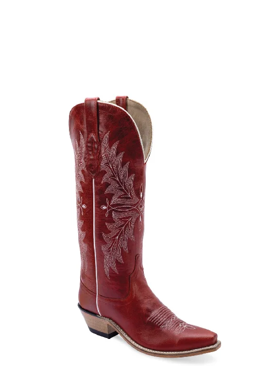 Old West Womens Western Red Leather Cowboy Boots 5.5 B