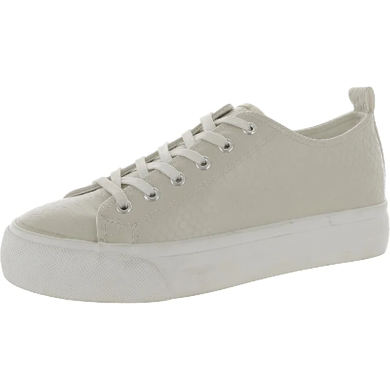 Olivia Miller Womens Faux Leather Lace Up Casual And Fashion Sneakers