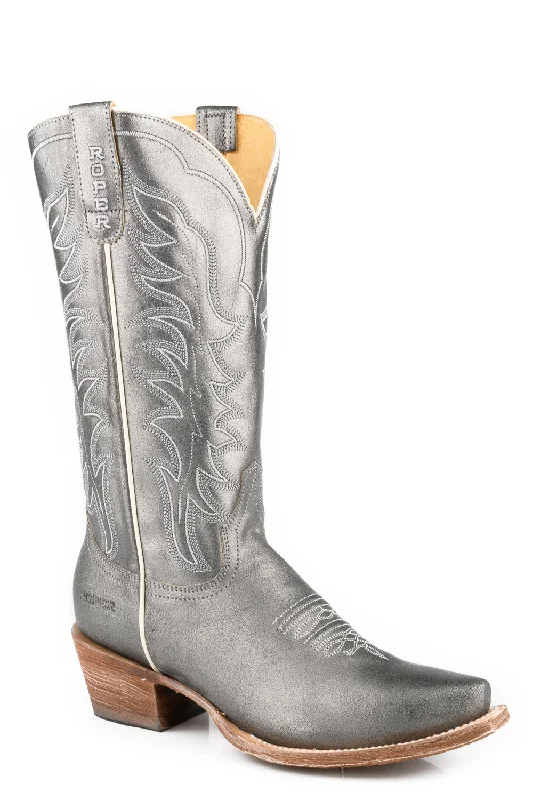 Roper Womens Layla Silver Leather Crackle Cowboy Boots