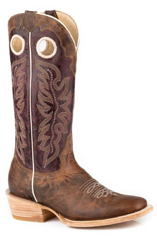 Roper Womens Ride Em Cowgirl Brown/Purple Leather Cowboy Boots