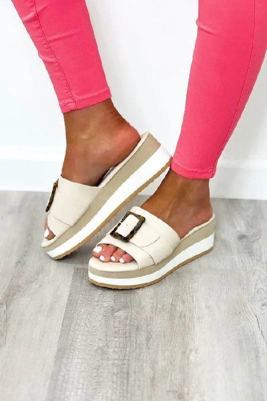 Nude Buckle Detail Platform Wedge