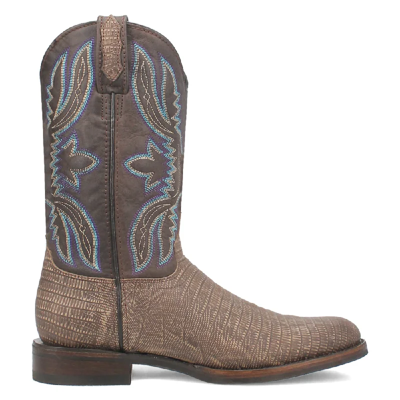 Saw Buck Embroidered Lizard Print Round Toe Cowboy Boots