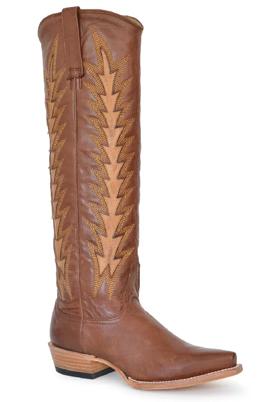 Stetson Womens Johnnie Chocolate Calf Leather Cowboy Boots