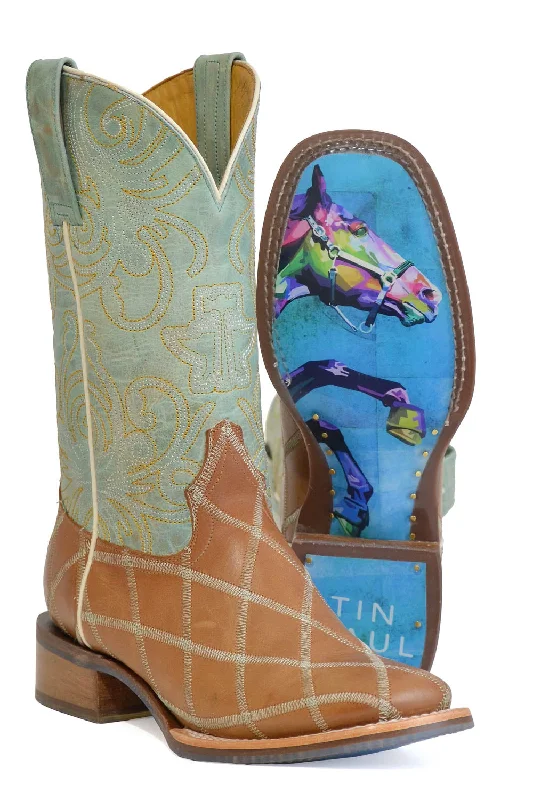 Tin Haul Womens Rhapsody Mint/Gold Leather Cowboy Boots