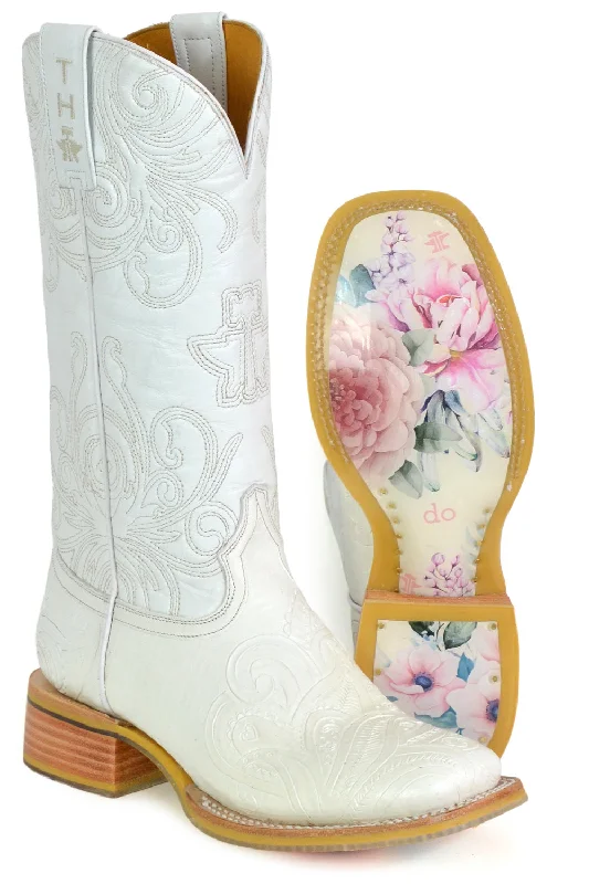 Tin Haul Womens White Wedding White Leather Cowboy Boots